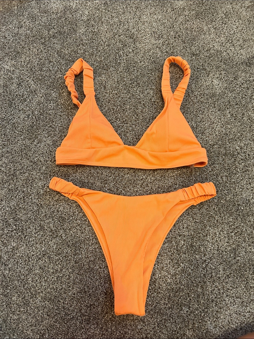 SHEIN Orange Ribbed V-Neck Bikini Set